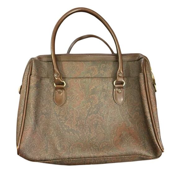 Vintage Liz Claiborne Brown Paisley Tapestry Satchel Tote Bag Purse Leather Trim - Picture 7 of 12